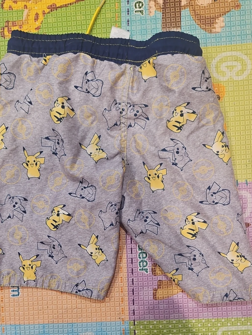 Euc Size 6 Pokemon Pikachu Grey Kids Swim Trunks with Yellow Drawstring